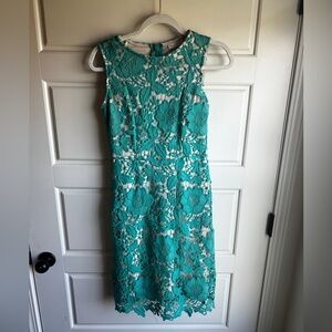 New York & Company Turquoise Floral Lace Midi Dress
